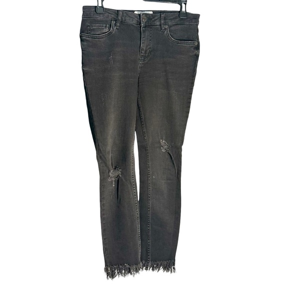 Free People Black Wash Raw Hem Skinny Jeans Sz 26 - Picture 1 of 11